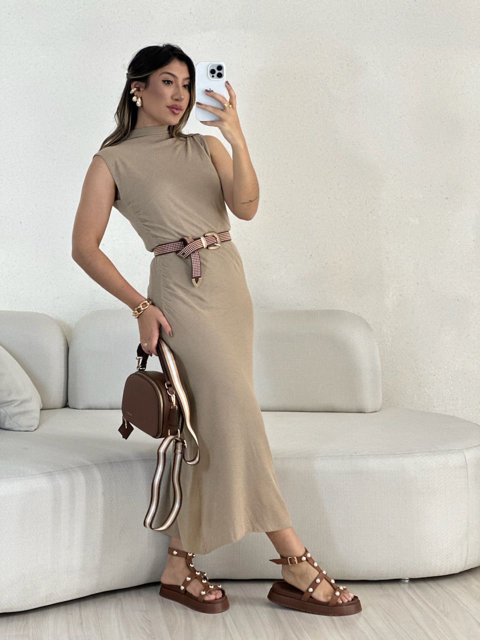 VESTIDO ANA ALICE CAVADO Caqui