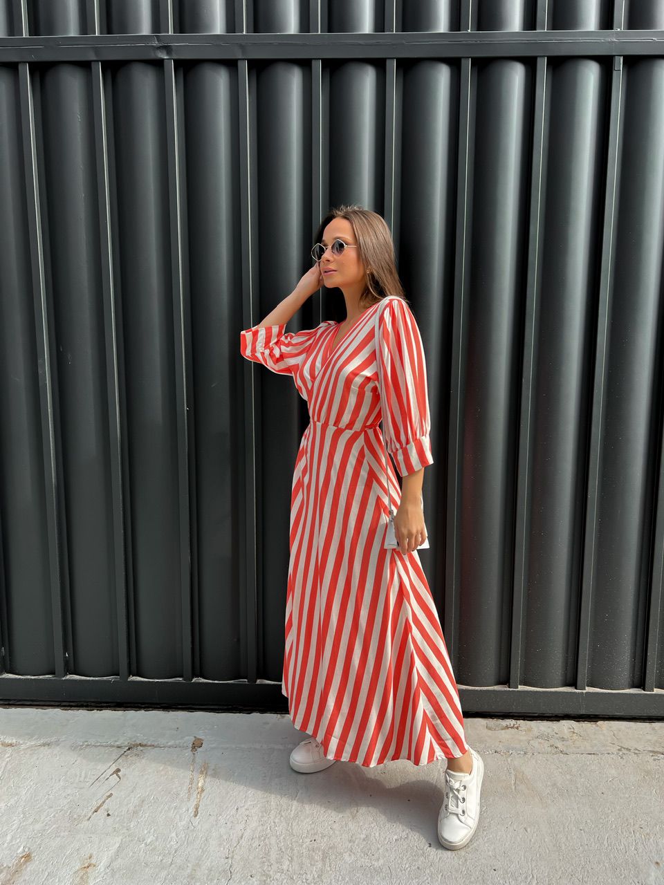 VESTIDO BIA ENVELOPE LISTRADO LARANJA