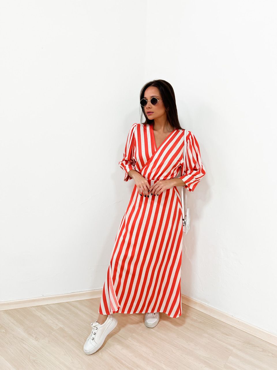VESTIDO BIA ENVELOPE LISTRADO LARANJA