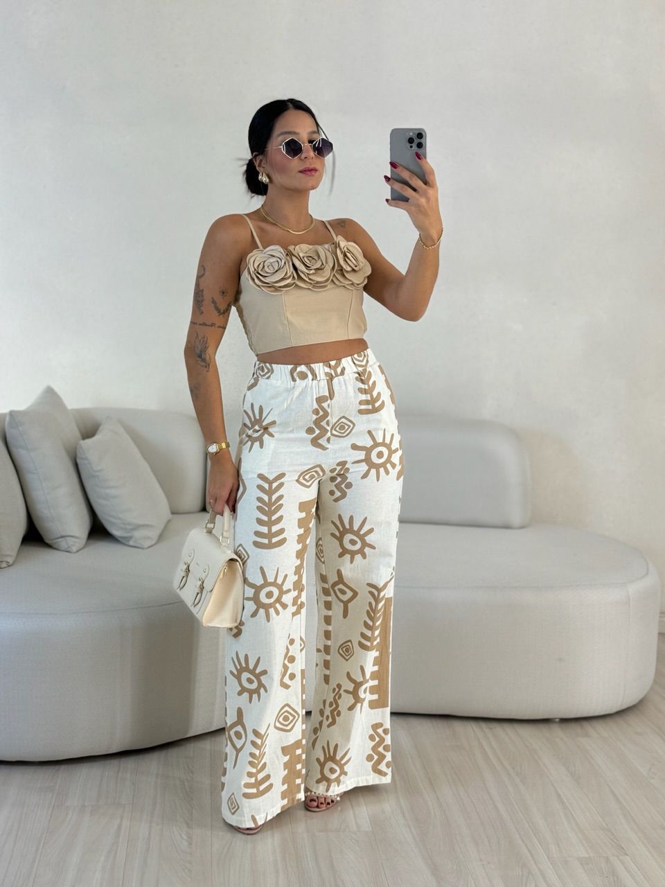 CALÇA LOLA ESTAMPADA OFF/NUDE