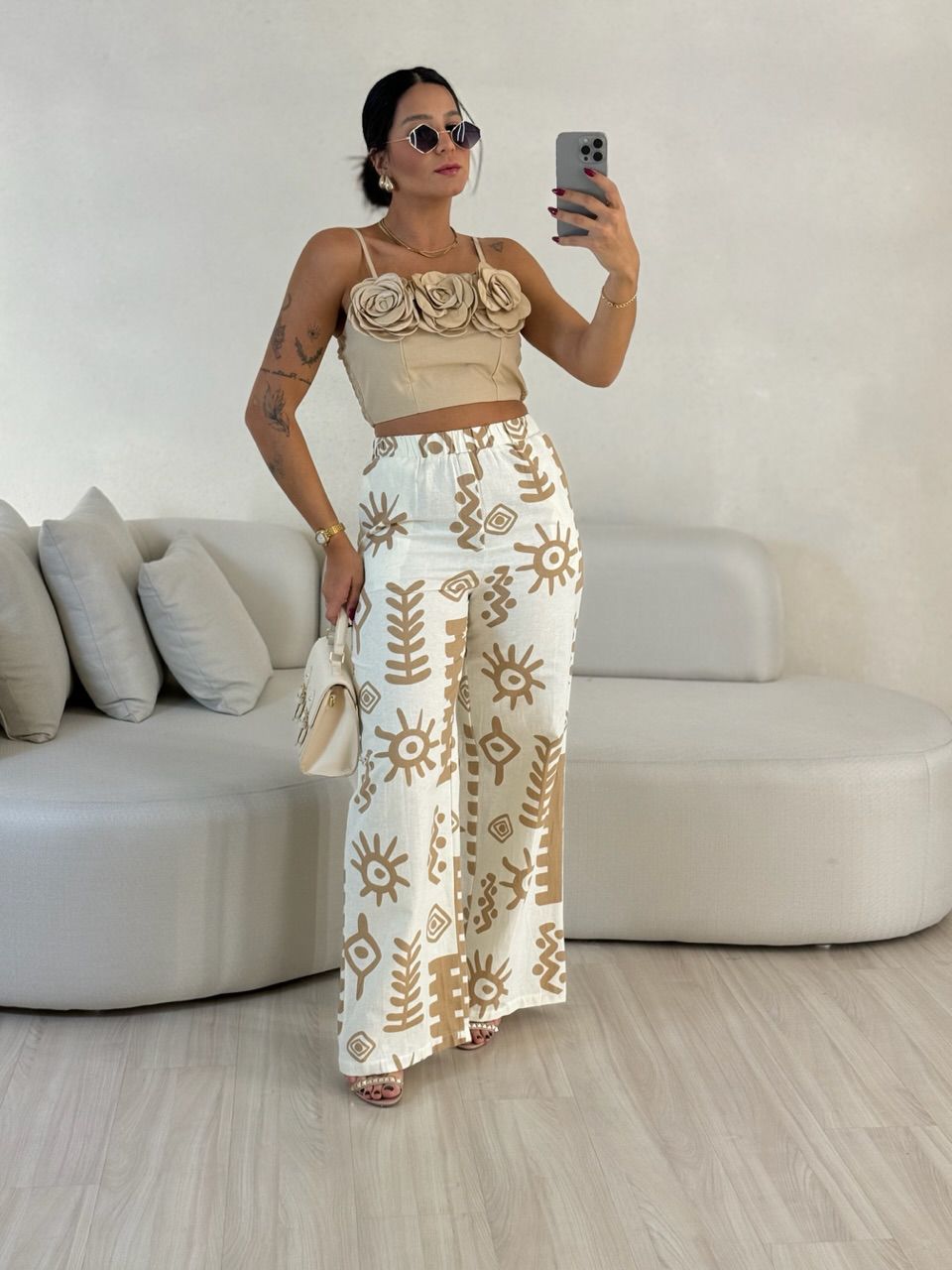 CALÇA LOLA ESTAMPADA OFF/NUDE