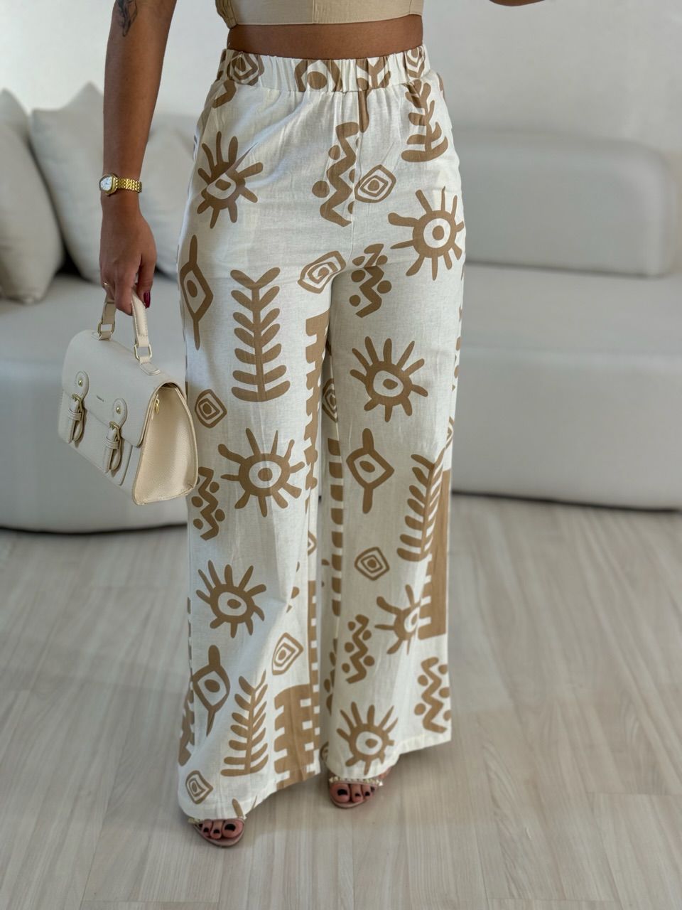 CALÇA LOLA ESTAMPADA OFF/NUDE