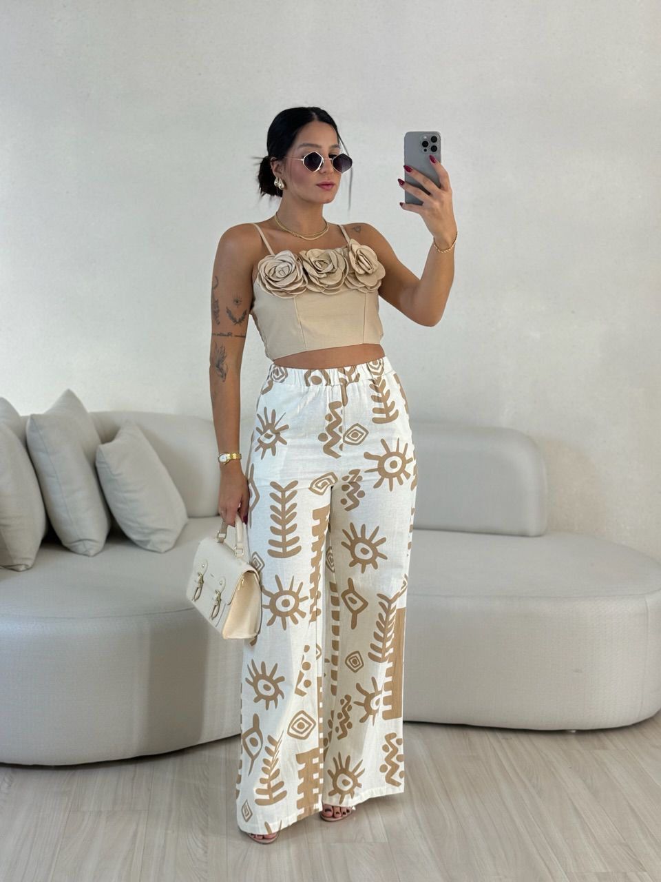 CALÇA LOLA ESTAMPADA OFF/NUDE
