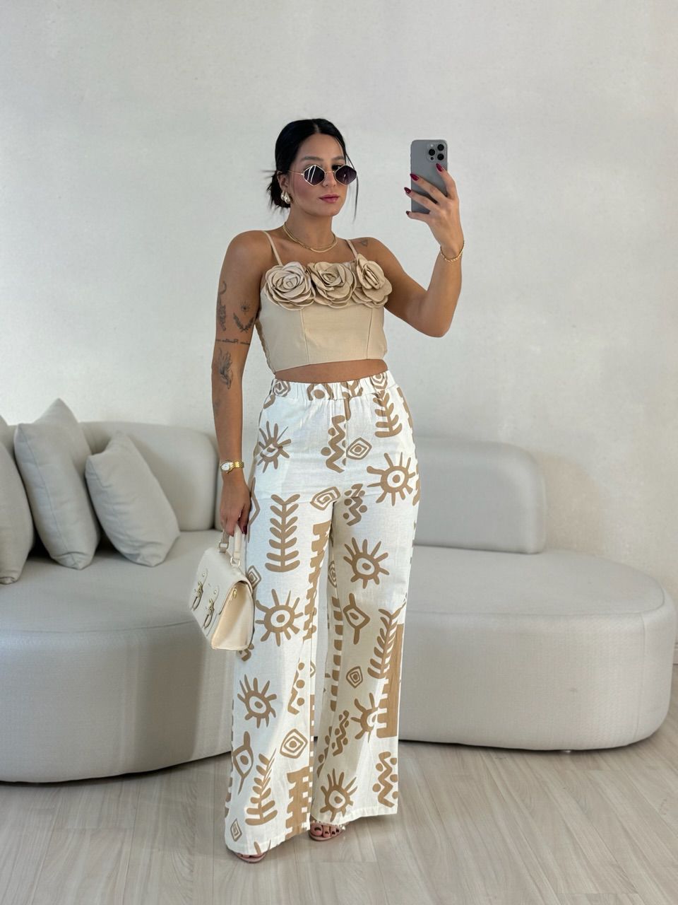 CALÇA LOLA ESTAMPADA OFF/NUDE