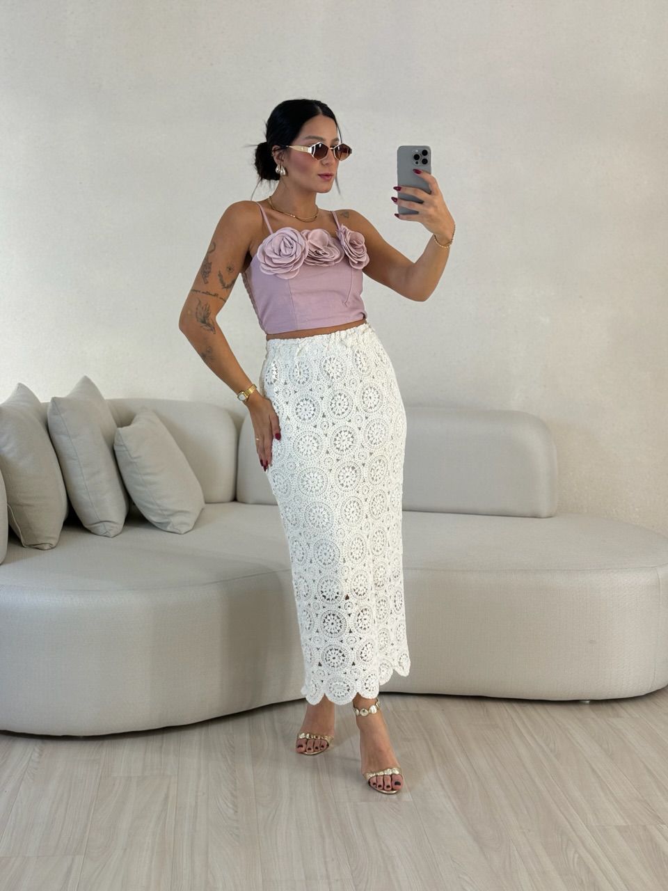 CROPPED MEL FLORES ROSA QUEIMADO