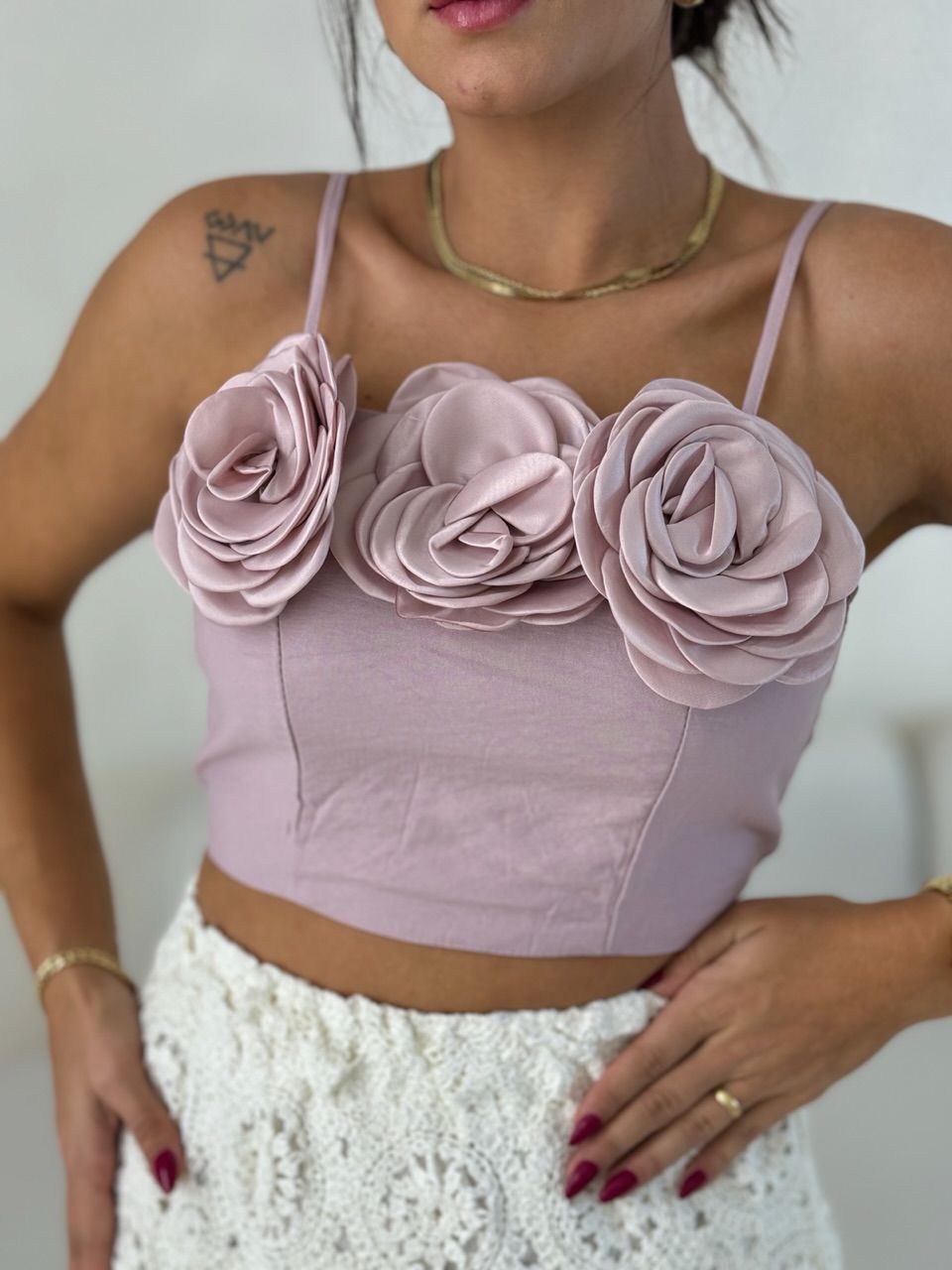 CROPPED MEL FLORES ROSA QUEIMADO - 0056180389 - CAROLLA FERRARO