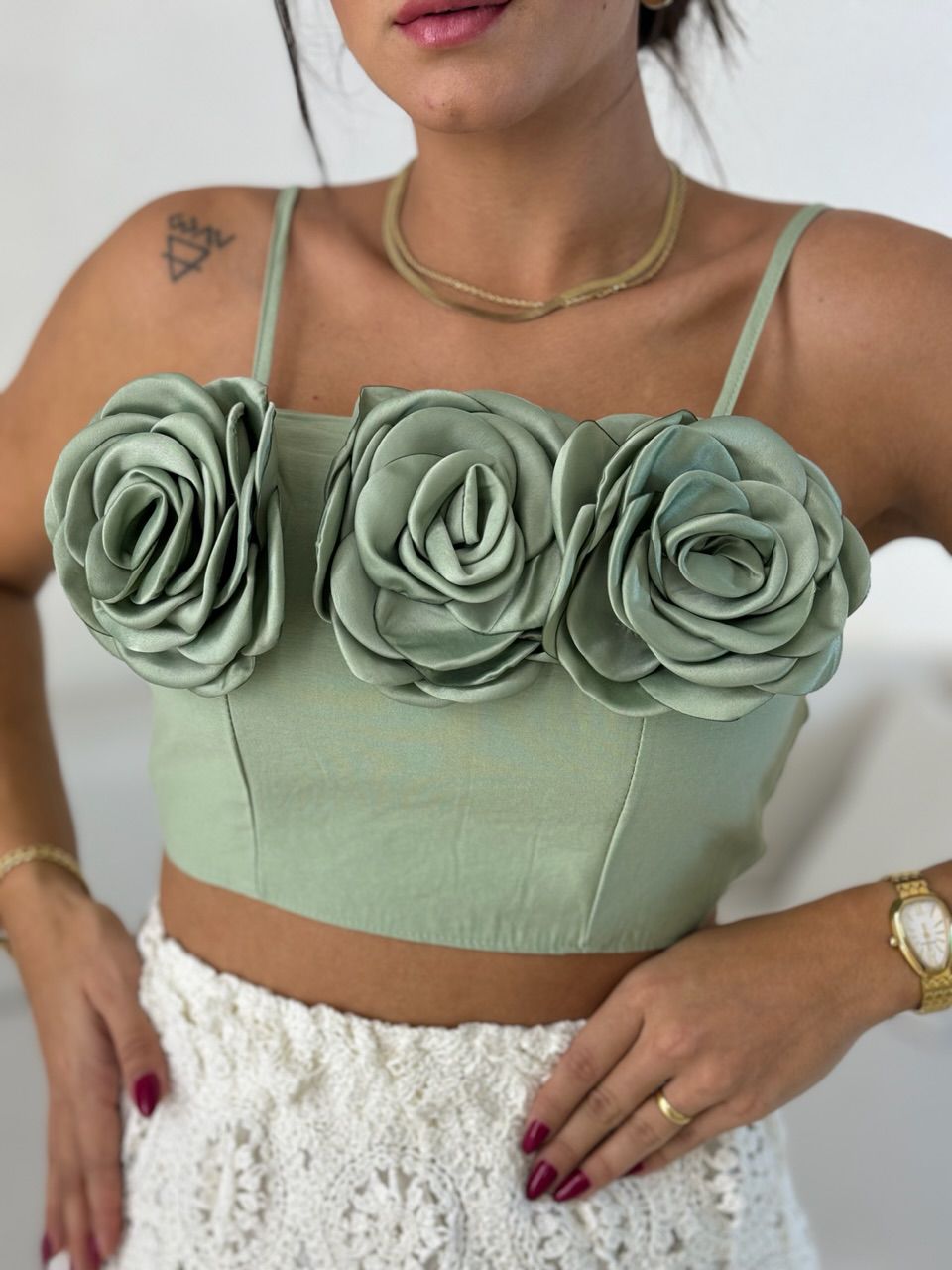 CROPPED MEL FLORES VERDE - 0056180014 - CAROLLA FERRARO