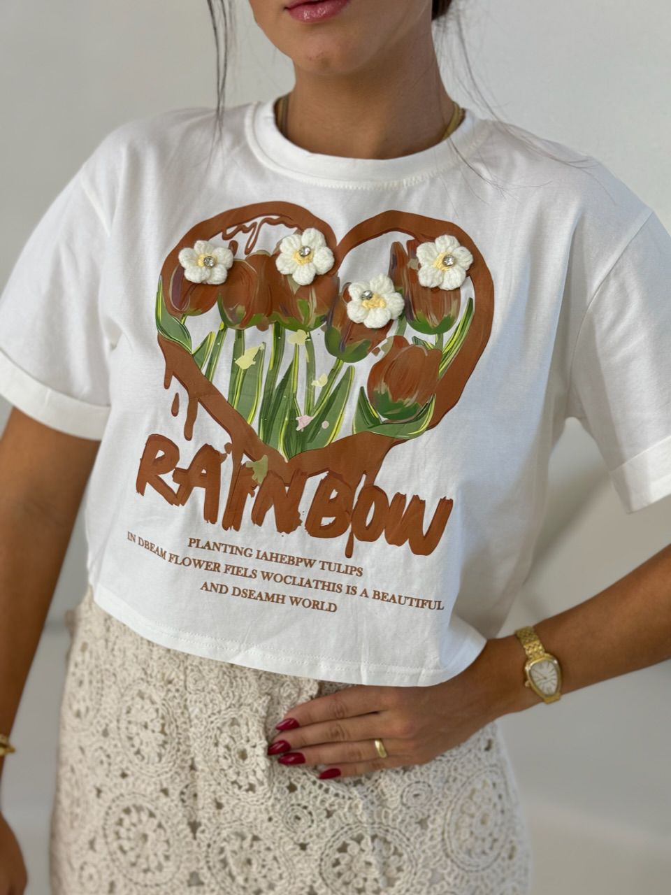 CROPPED RAINBOW OFF/MARROM