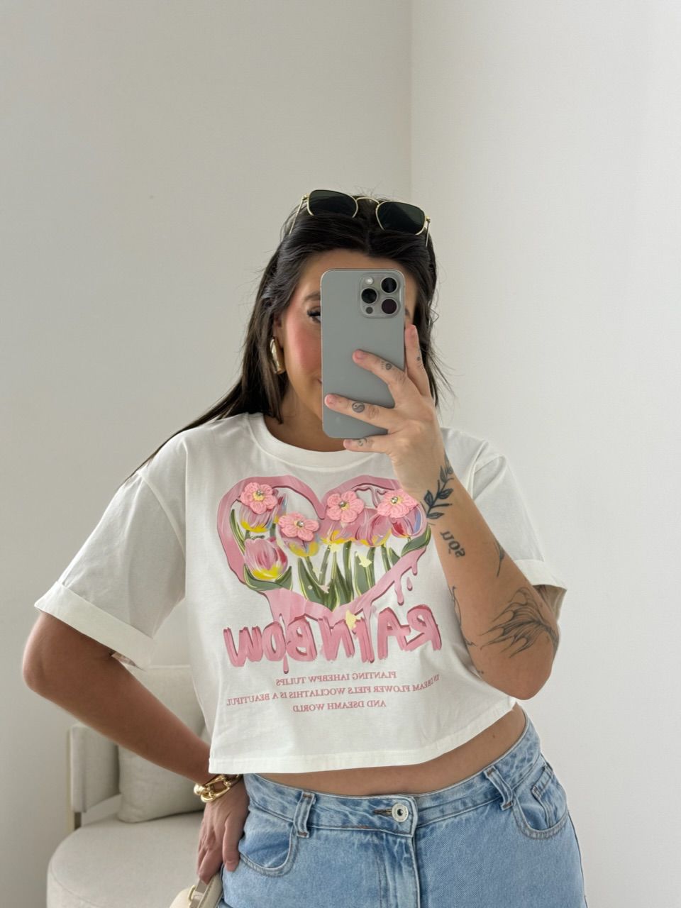 CROPPED RAINBOW OFF/ROSA
