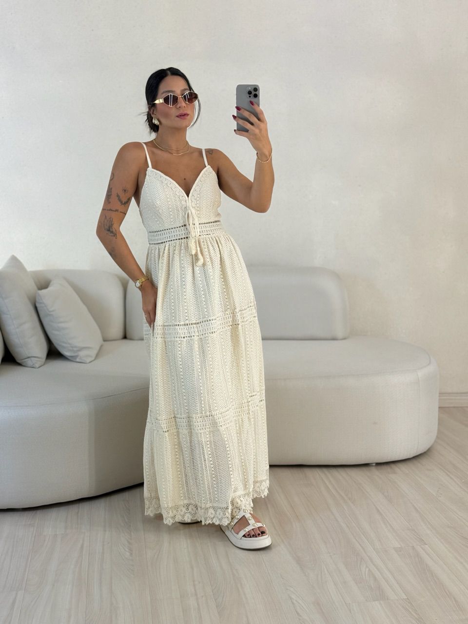 VESTIDO KAREN CROCHÊ CRU - 0056160132 - CAROLLA FERRARO