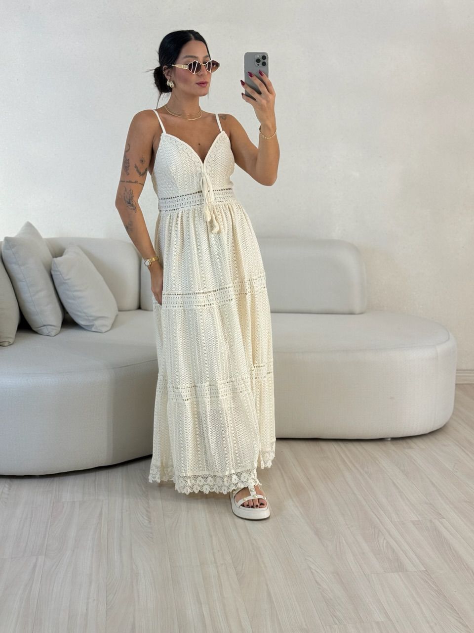 VESTIDO KAREN CROCHÊ CRU