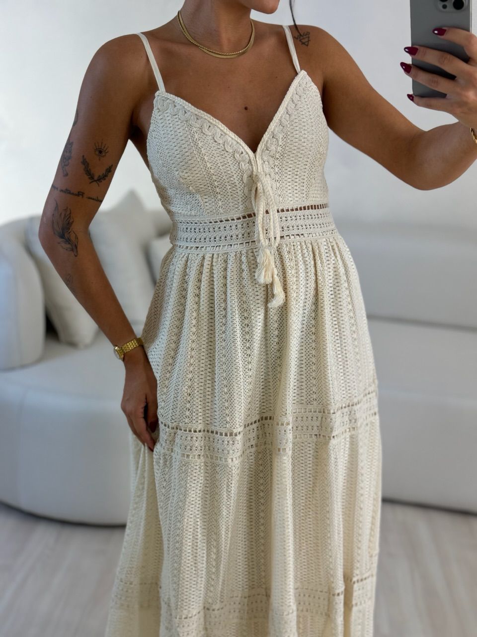 VESTIDO KAREN CROCHÊ CRU