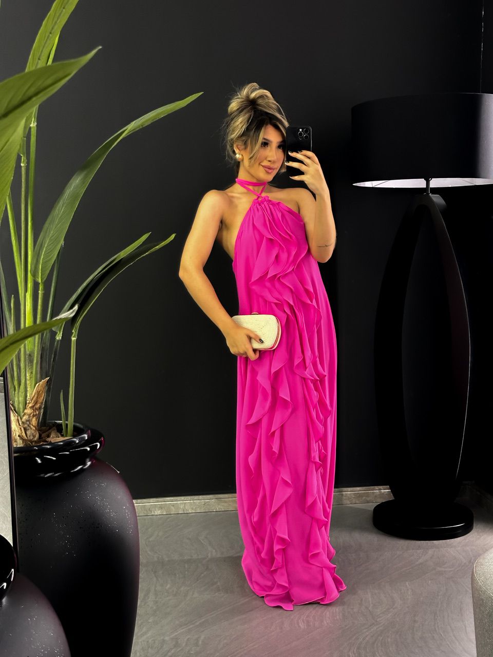 VESTIDO BABADOS CF COSTAS ABERTA PINK