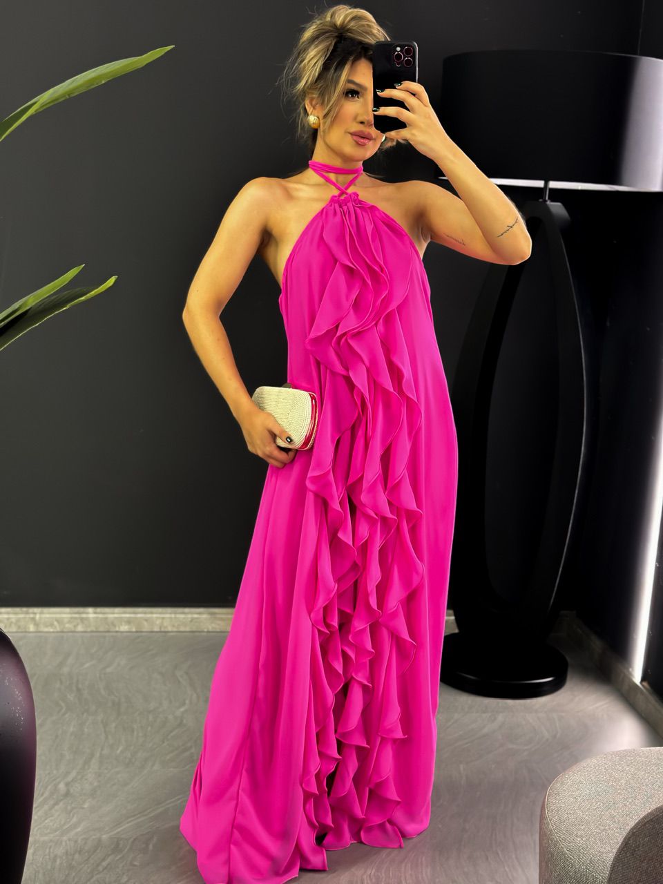 VESTIDO BABADOS CF COSTAS ABERTA PINK