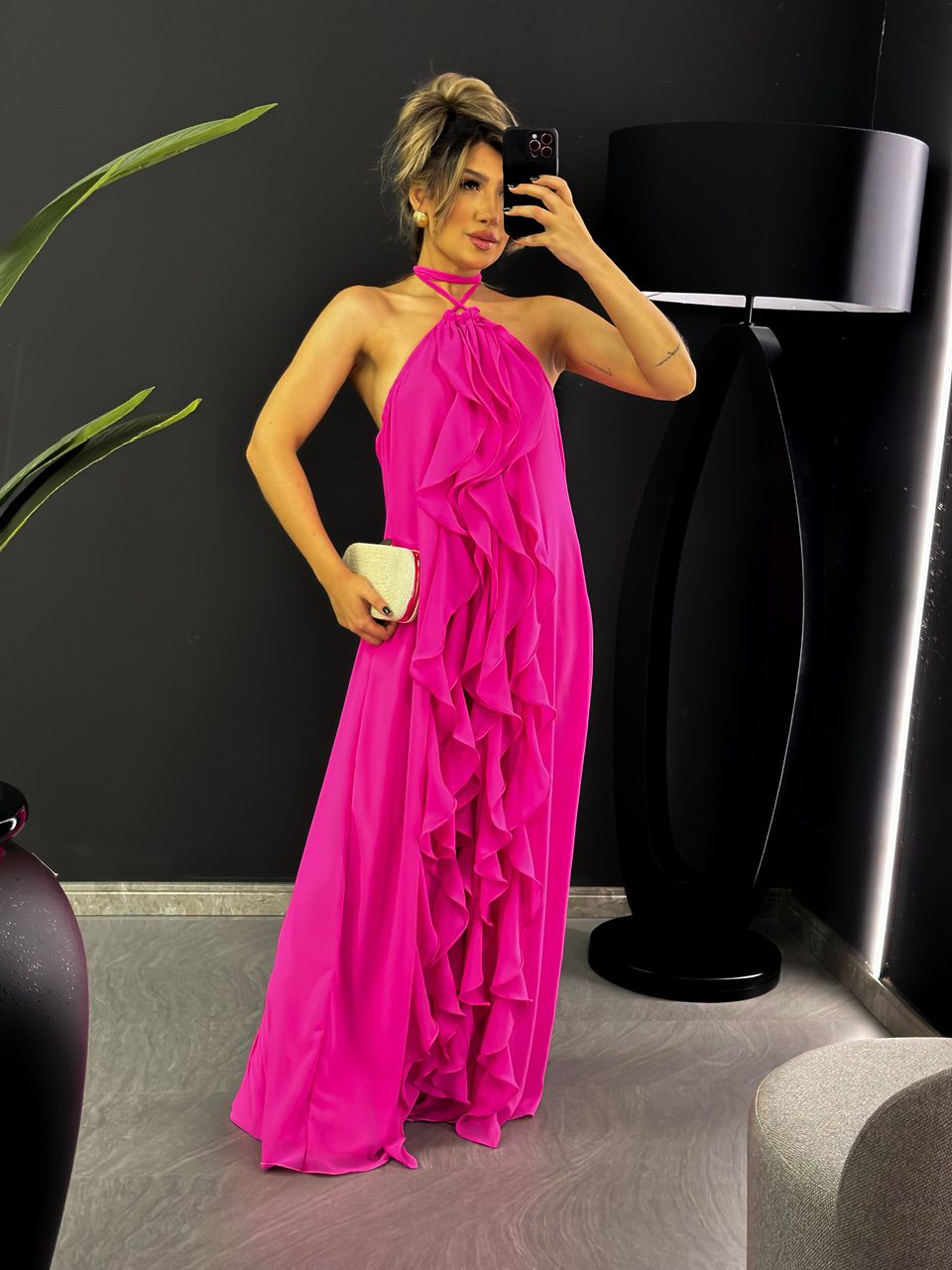 VESTIDO BABADOS CF COSTAS ABERTA PINK