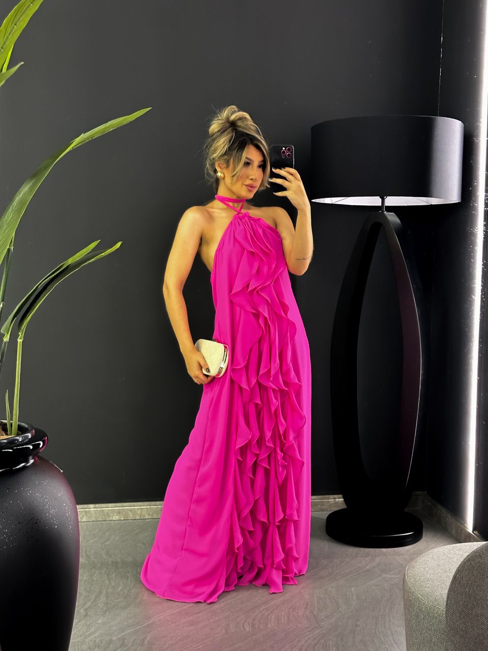 VESTIDO BABADOS CF COSTAS ABERTA PINK