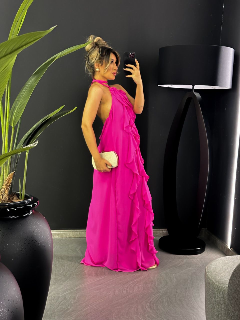 VESTIDO BABADOS CF COSTAS ABERTA PINK
