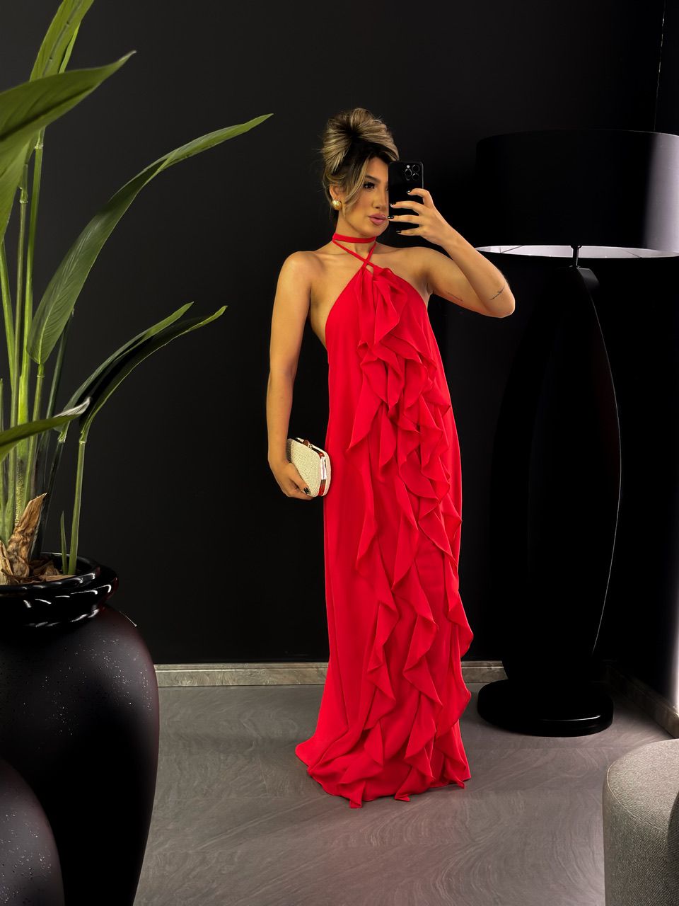 VESTIDO BABADOS CF COSTAS ABERTA VERMELHO
