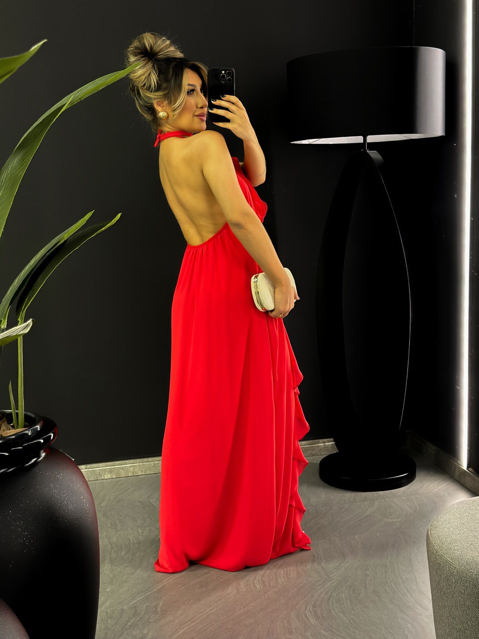 VESTIDO BABADOS CF COSTAS ABERTA VERMELHO