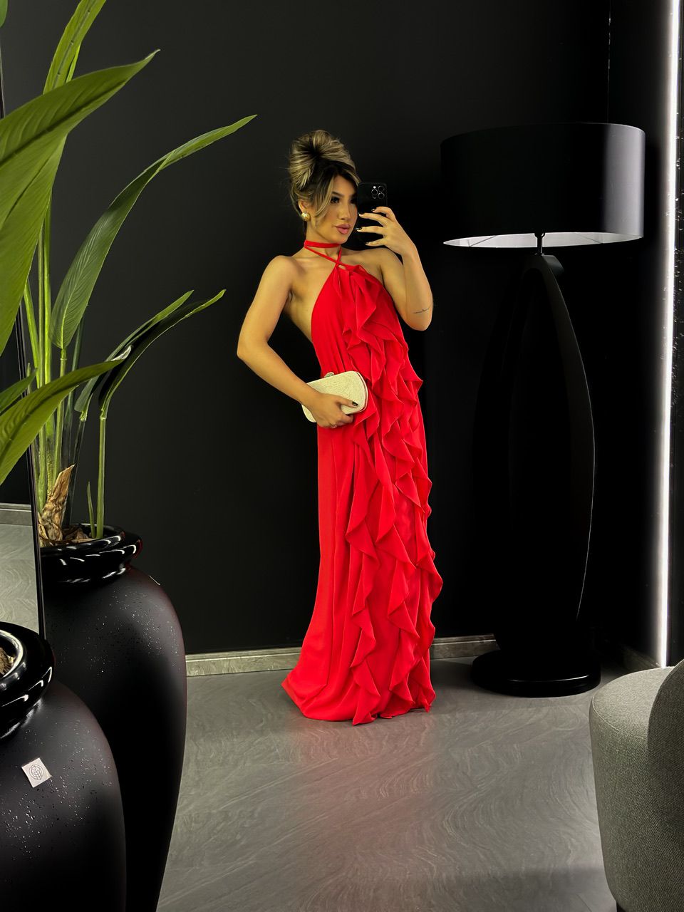 VESTIDO BABADOS CF COSTAS ABERTA VERMELHO