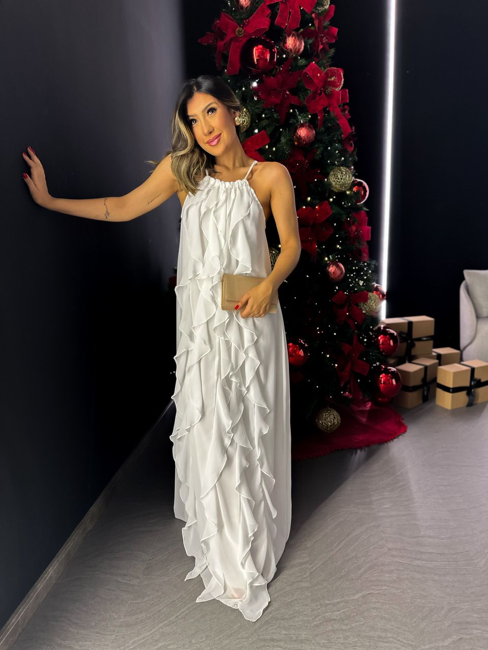 VESTIDO CF BABADOS LONGO OFF