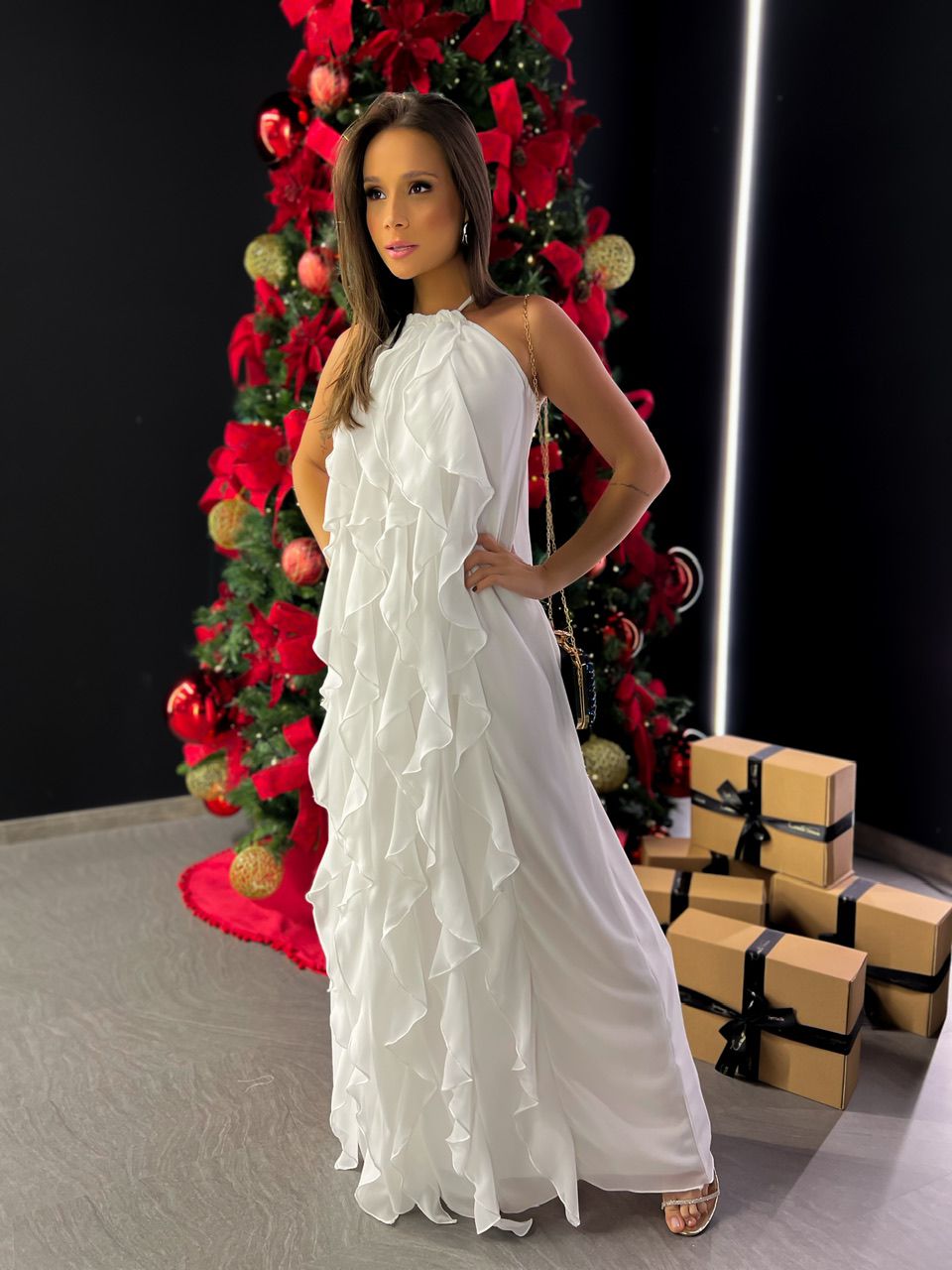 VESTIDO CF BABADOS LONGO OFF