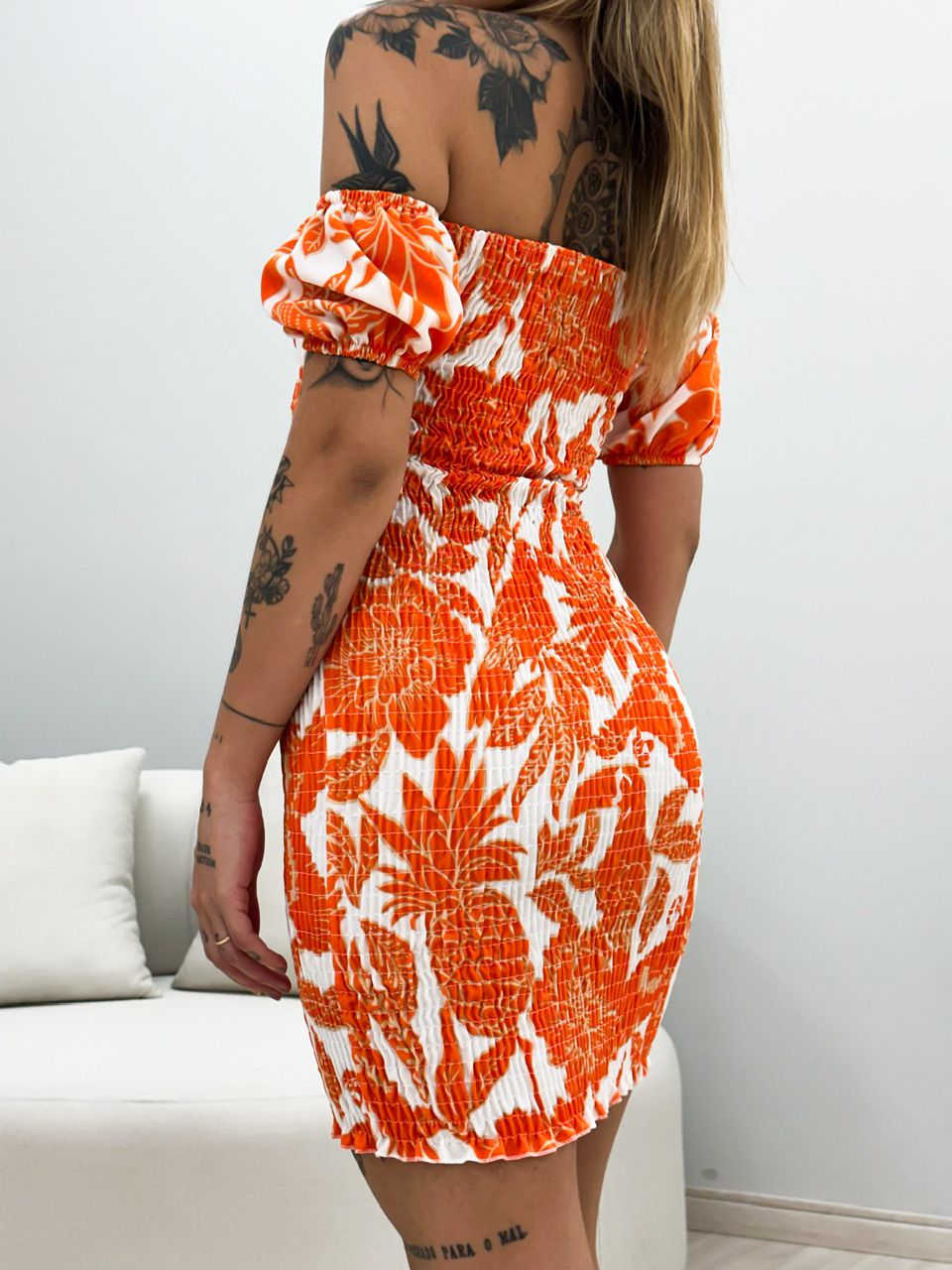 VESTIDO HELENA LASTEX Laranja