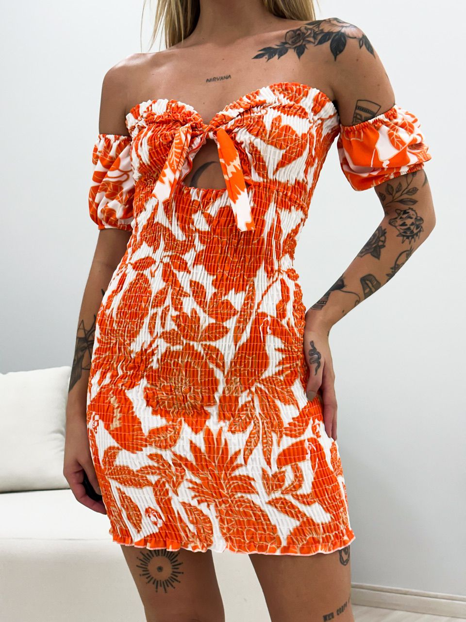 VESTIDO HELENA LASTEX Laranja