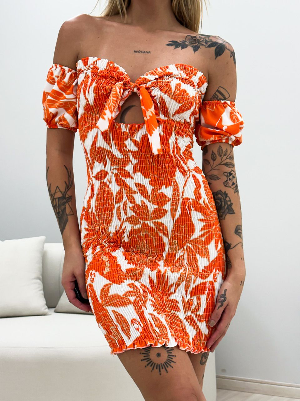 VESTIDO HELENA LASTEX Laranja