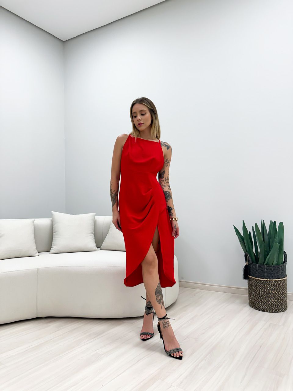 VESTIDO KELINE ALÇA VERMELHO