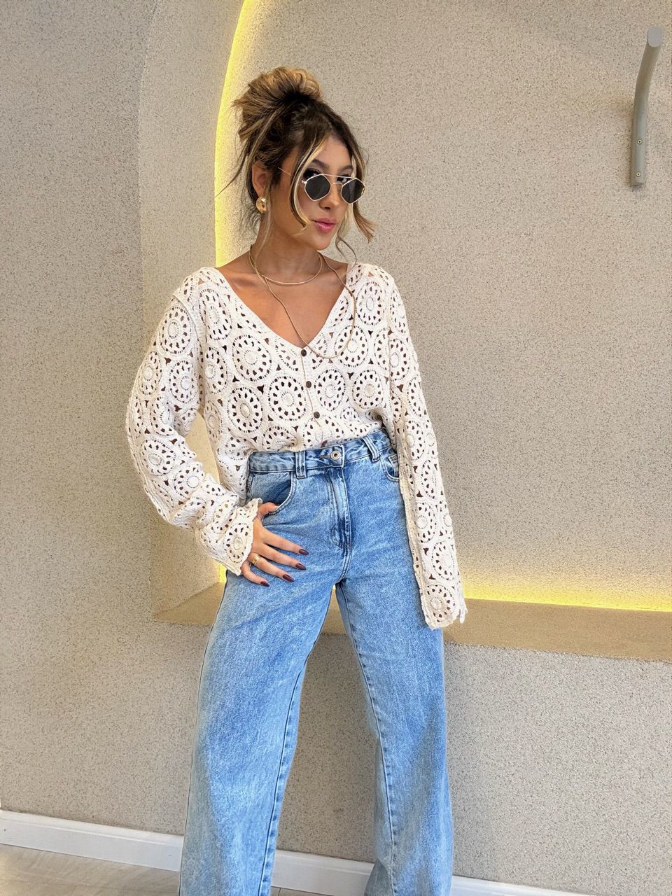 BLUSA ANTUNIETA BOTÕES CRU - 0060990132 - CAROLLA FERRARO