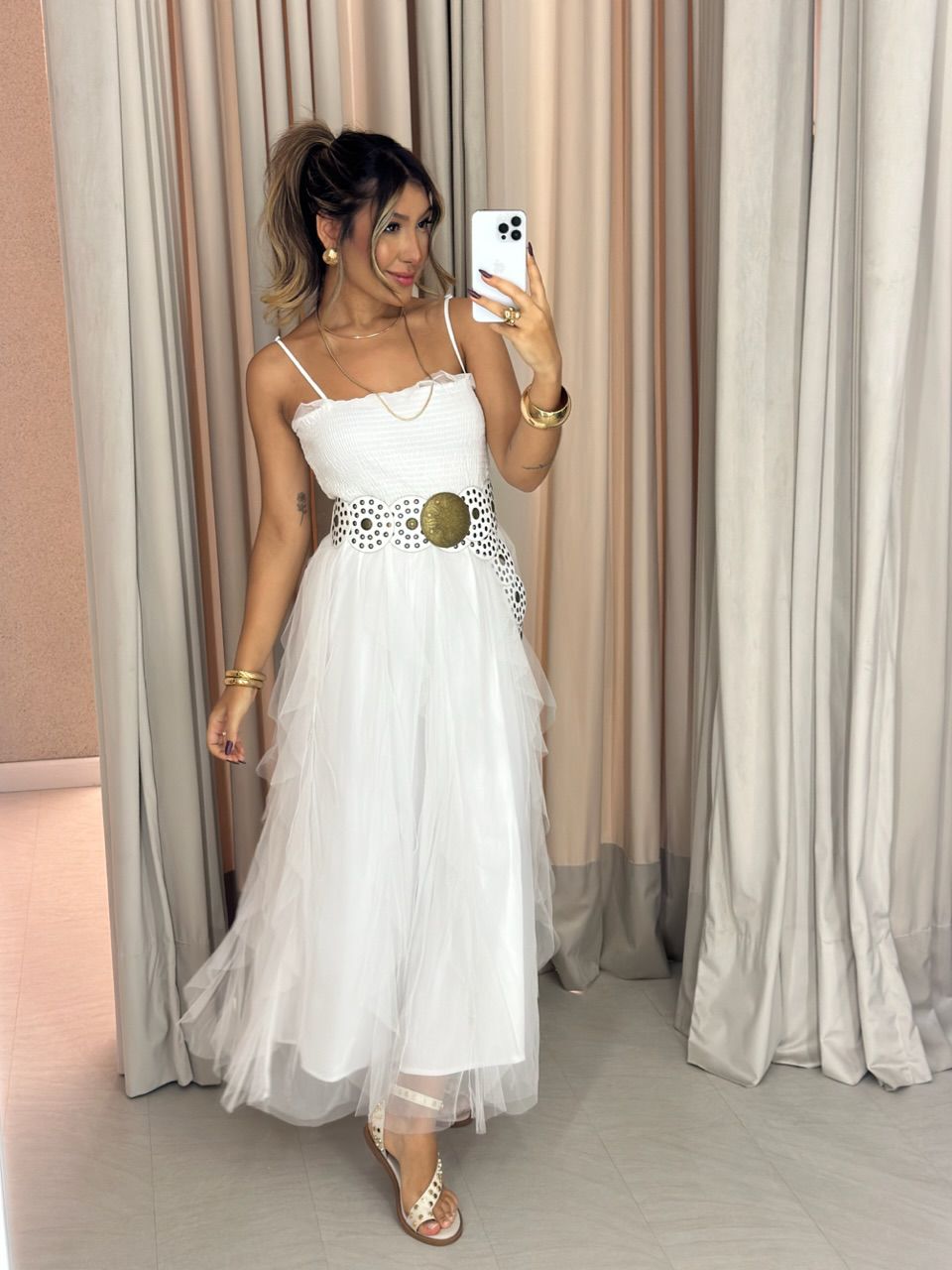 VESTIDO ISABEL TULE Branco - 0061020098 - CAROLLA FERRARO