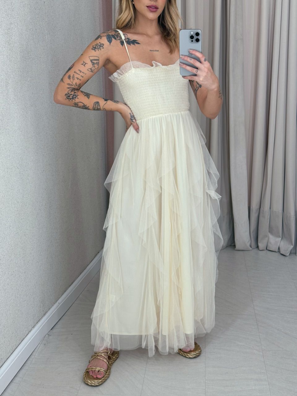 VESTIDO ISABEL TULE creme