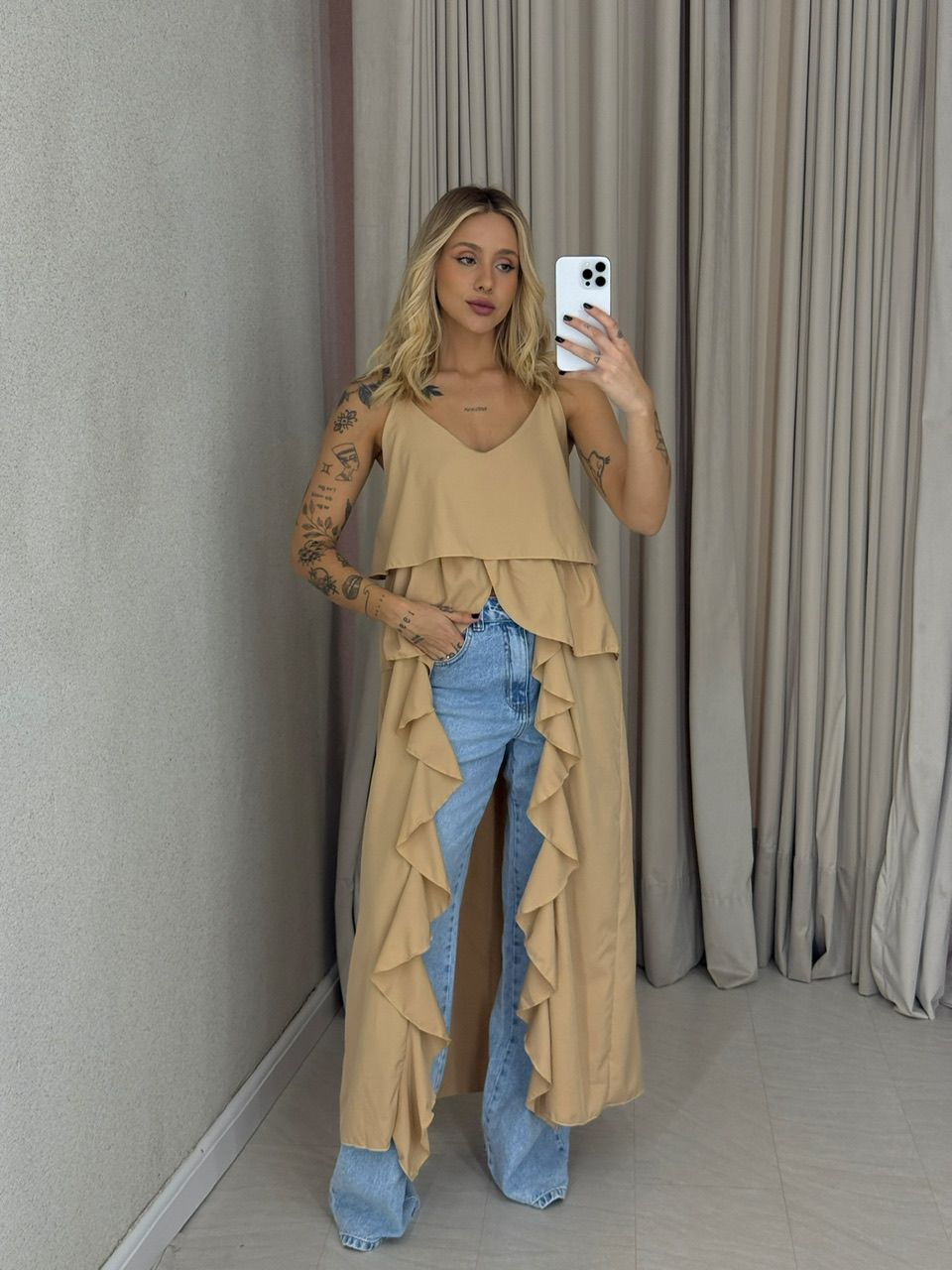 BLUSA LILA BABADOS ALÇA NUDE - 0061890049 - CAROLLA FERRARO