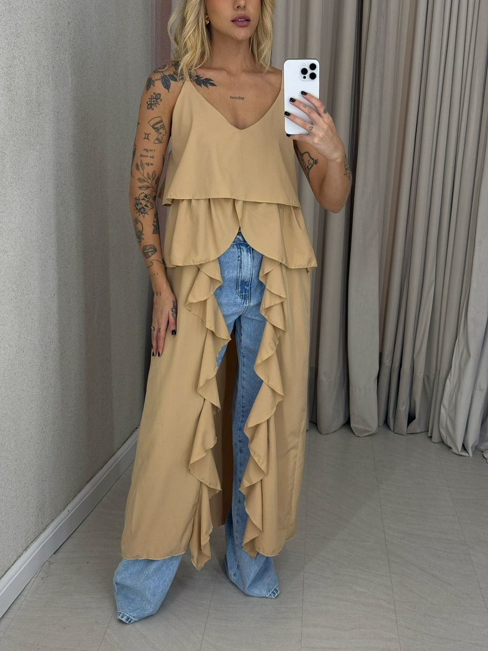 BLUSA LILA BABADOS ALÇA NUDE