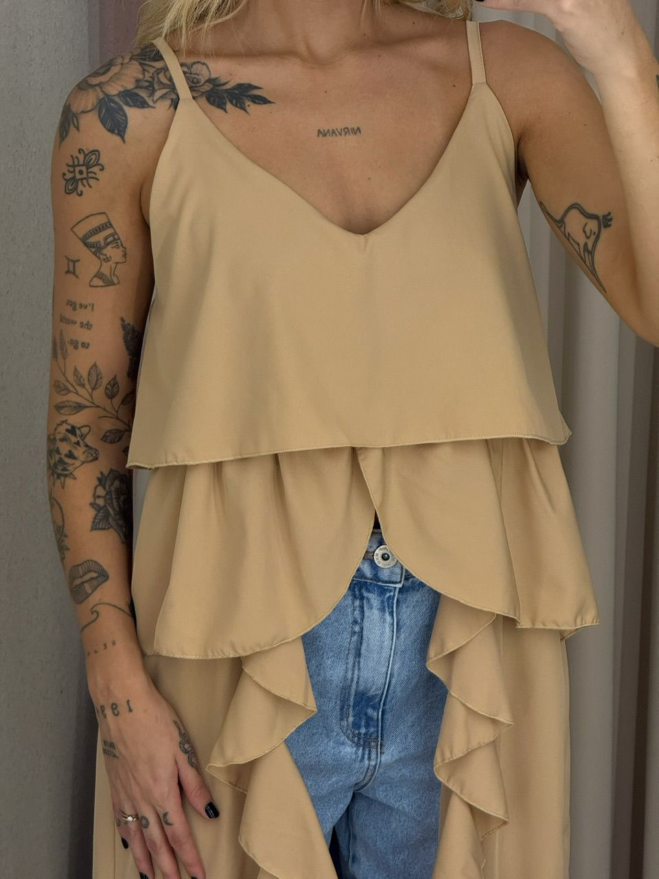 BLUSA LILA BABADOS ALÇA NUDE