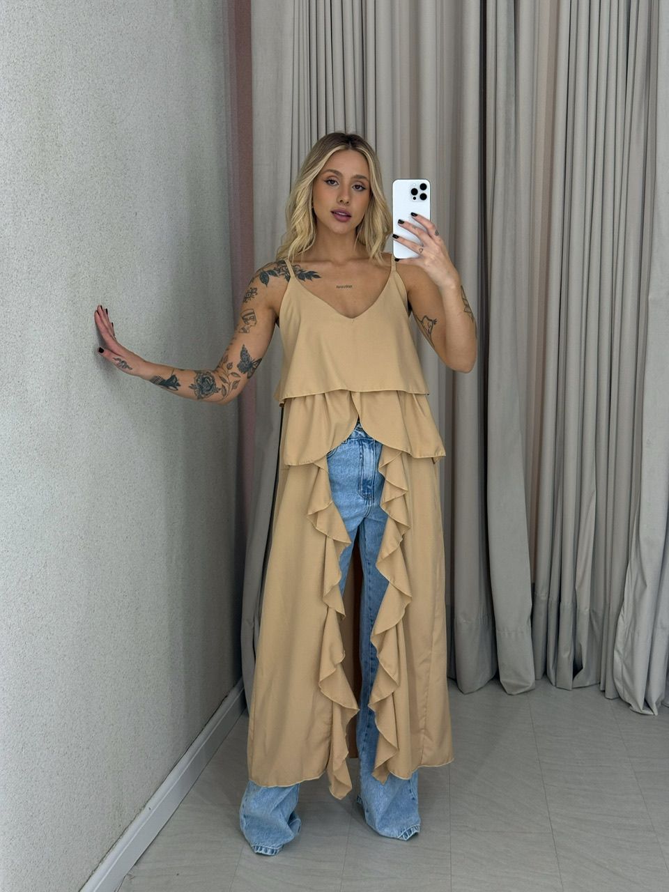 BLUSA LILA BABADOS ALÇA NUDE