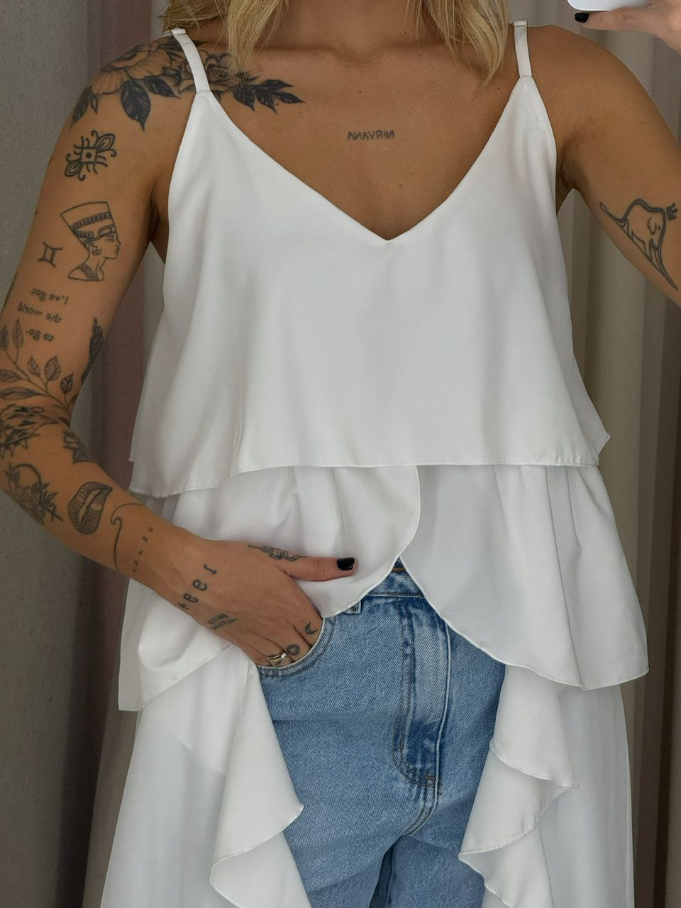BLUSA LILA BABADOS ALÇA OFF