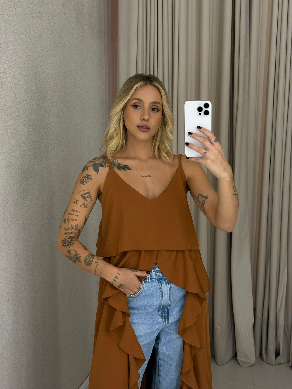 BLUSA LILA BABADOS ALÇA TERRA COTA 
