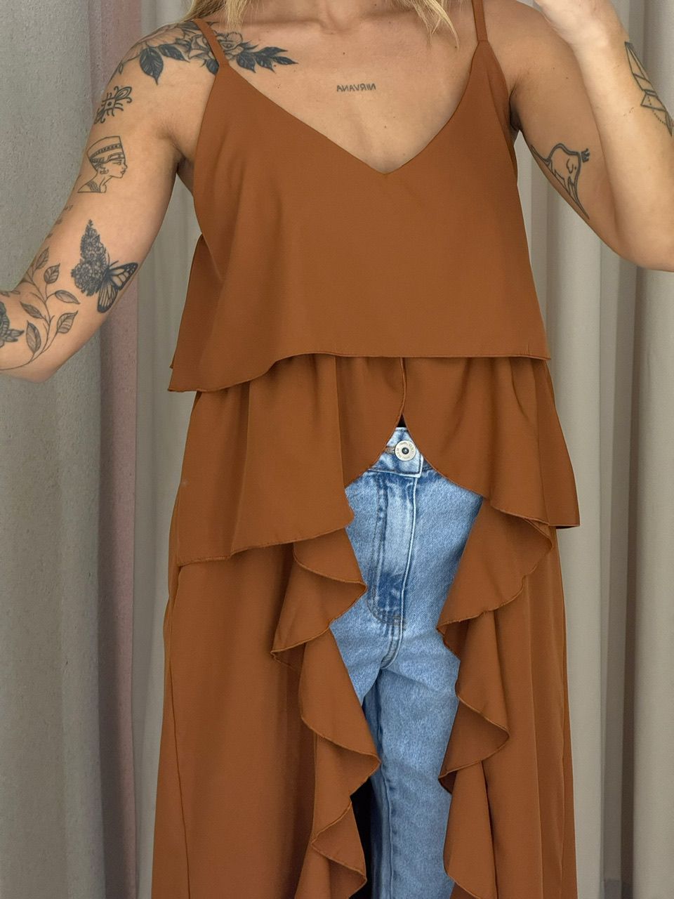 BLUSA LILA BABADOS ALÇA TERRA COTA 