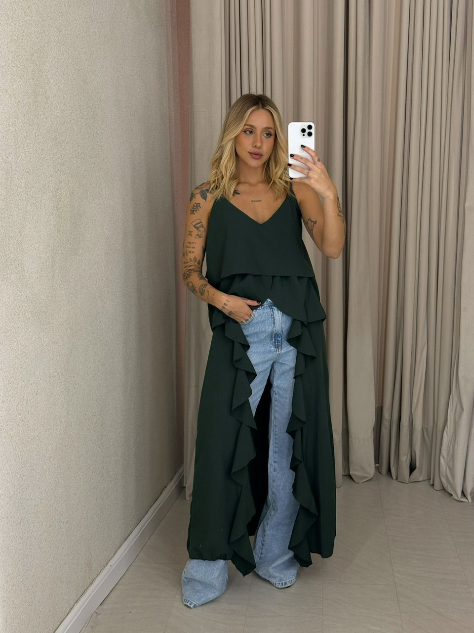 BLUSA LILA BABADOS ALÇA VERDE - 0061890014 - CAROLLA FERRARO