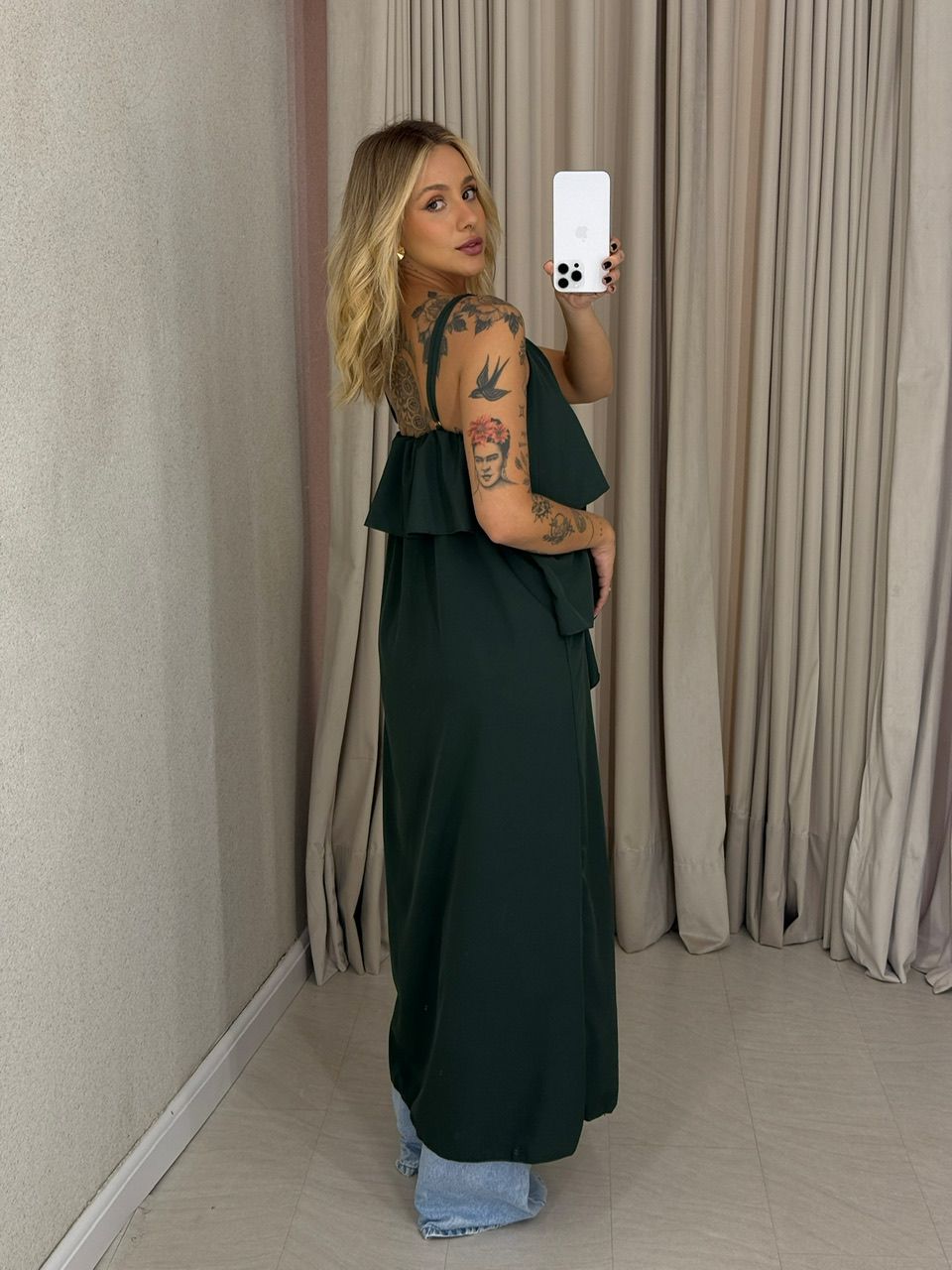 BLUSA LILA BABADOS ALÇA VERDE