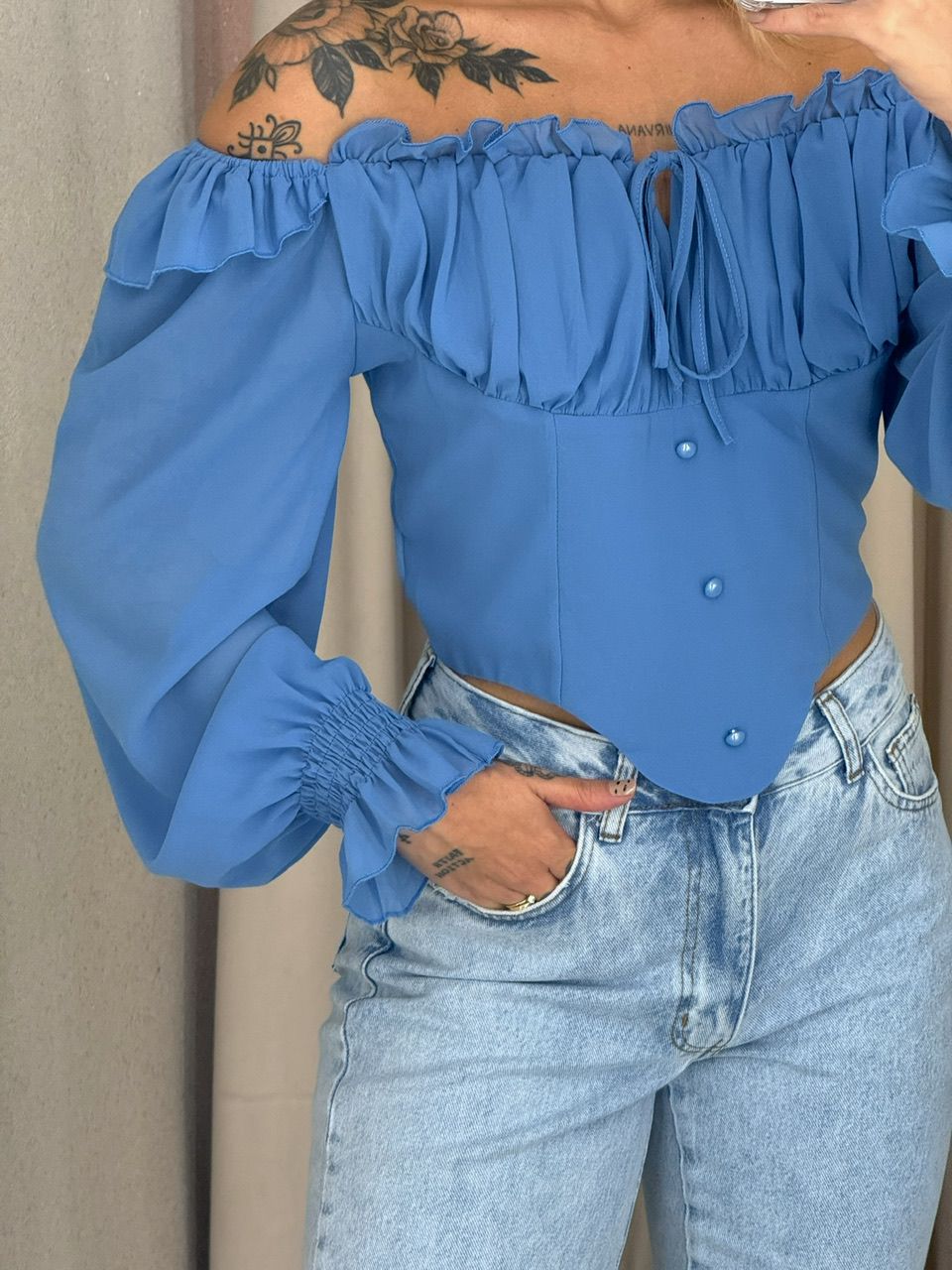 BLUSA ROMA BABADOS AZUL