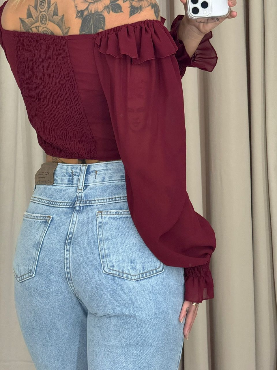 BLUSA ROMA BABADOS CHERRY RED