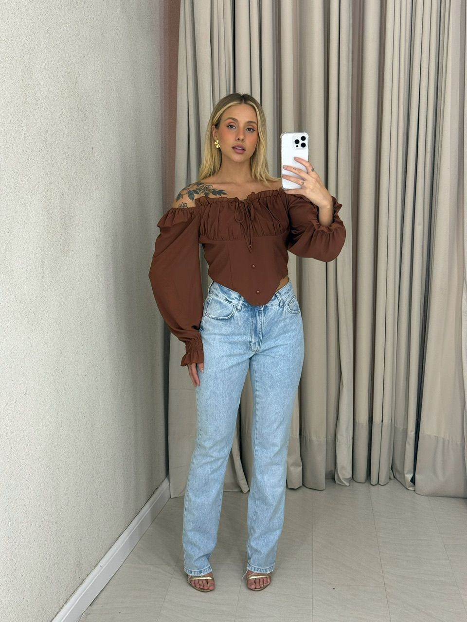 BLUSA ROMA BABADOS MARROM