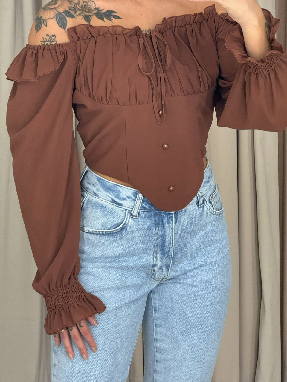 BLUSA ROMA BABADOS MARROM