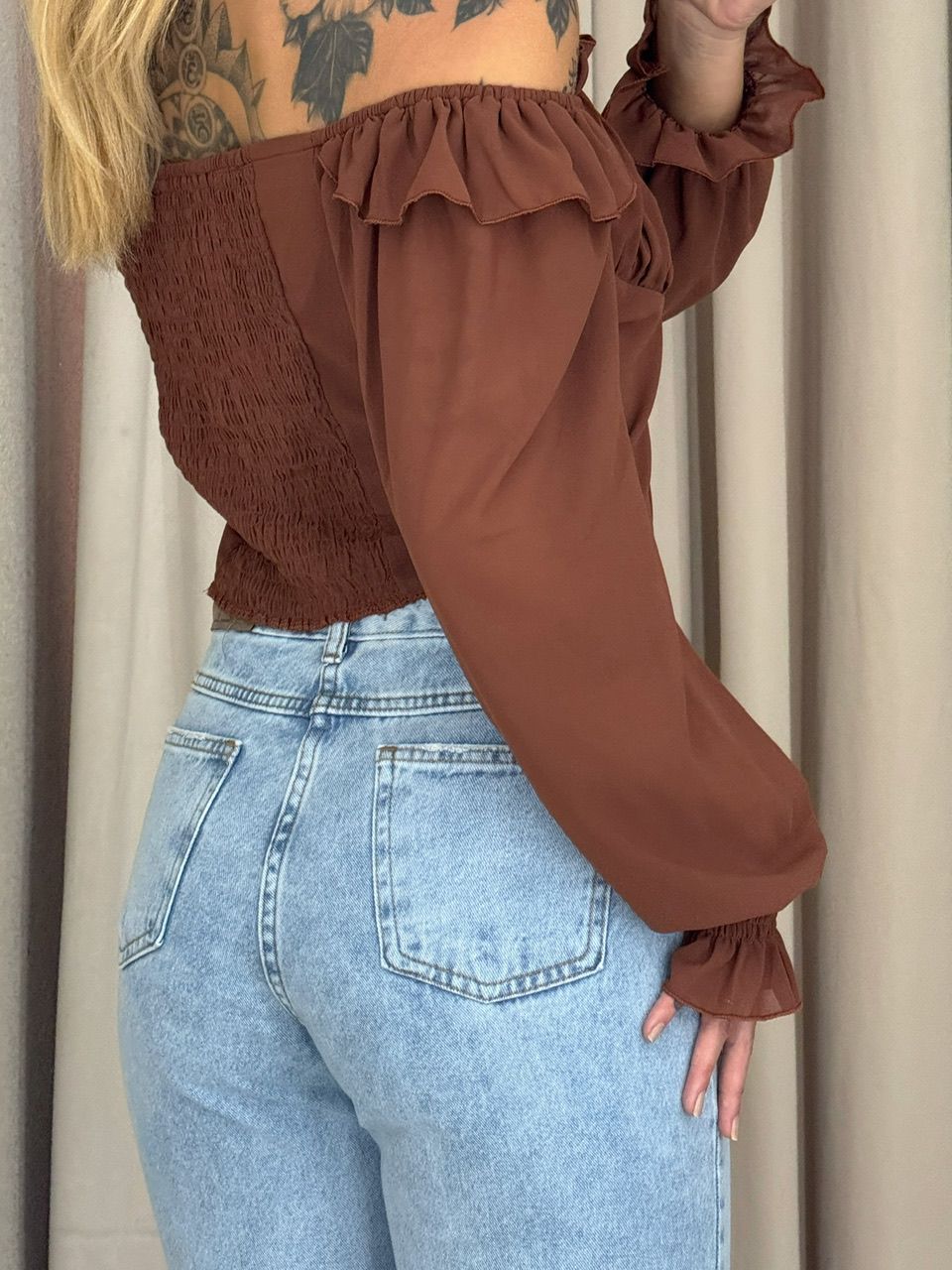BLUSA ROMA BABADOS MARROM