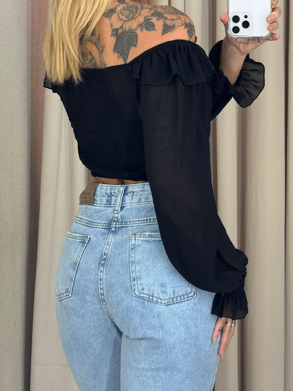 BLUSA ROMA BABADOS PRETA