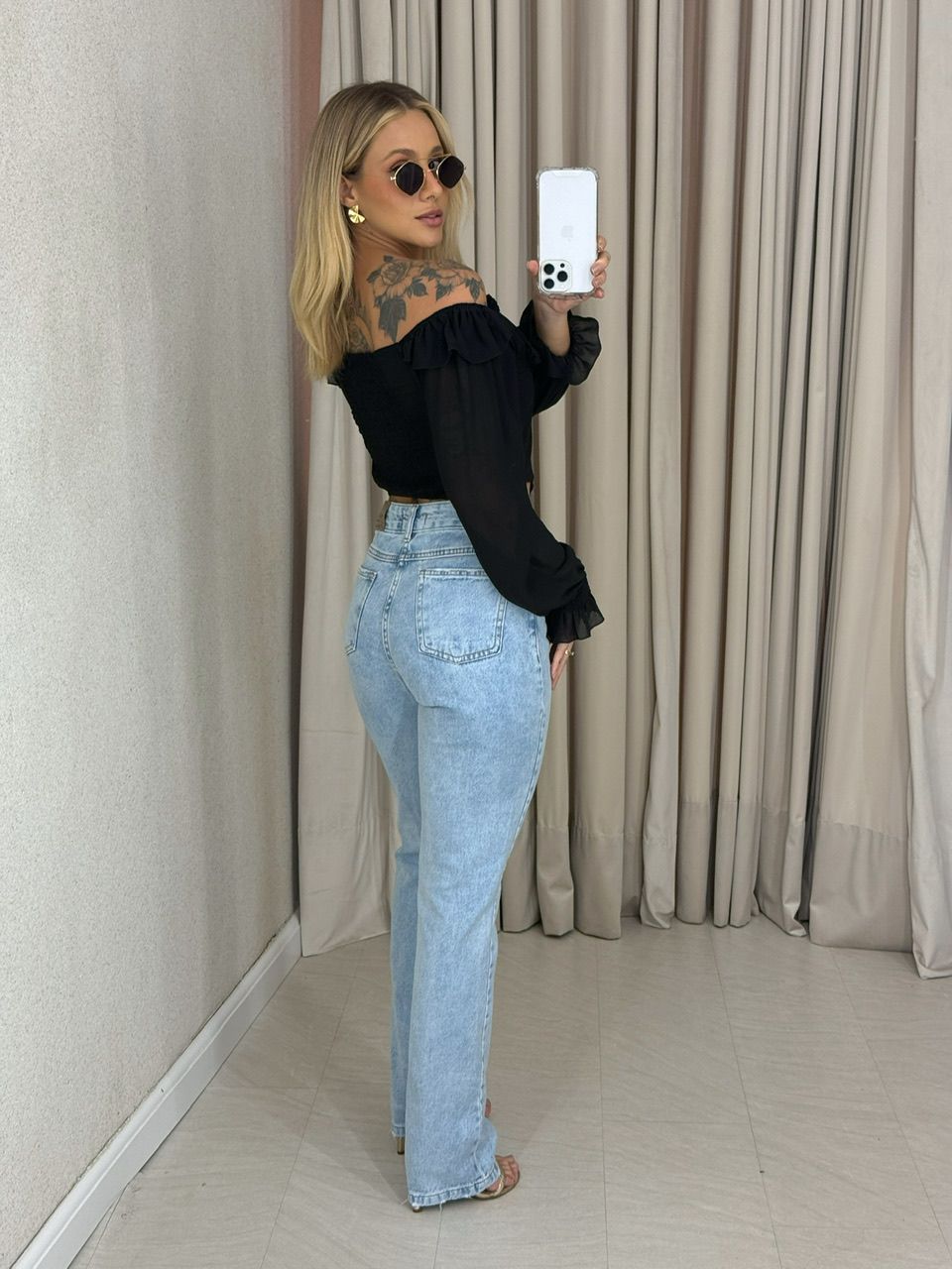 BLUSA ROMA BABADOS PRETA