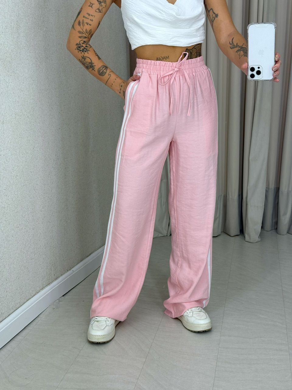 CALÇA ANA LAURA LISTRAS BABY PINK - 0061900366 - CAROLLA FERRARO